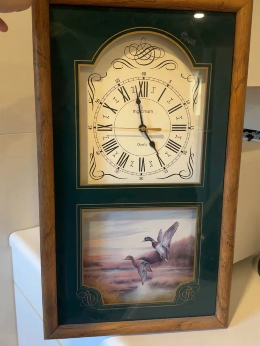Green & Oak Wall Clock with Duck Print